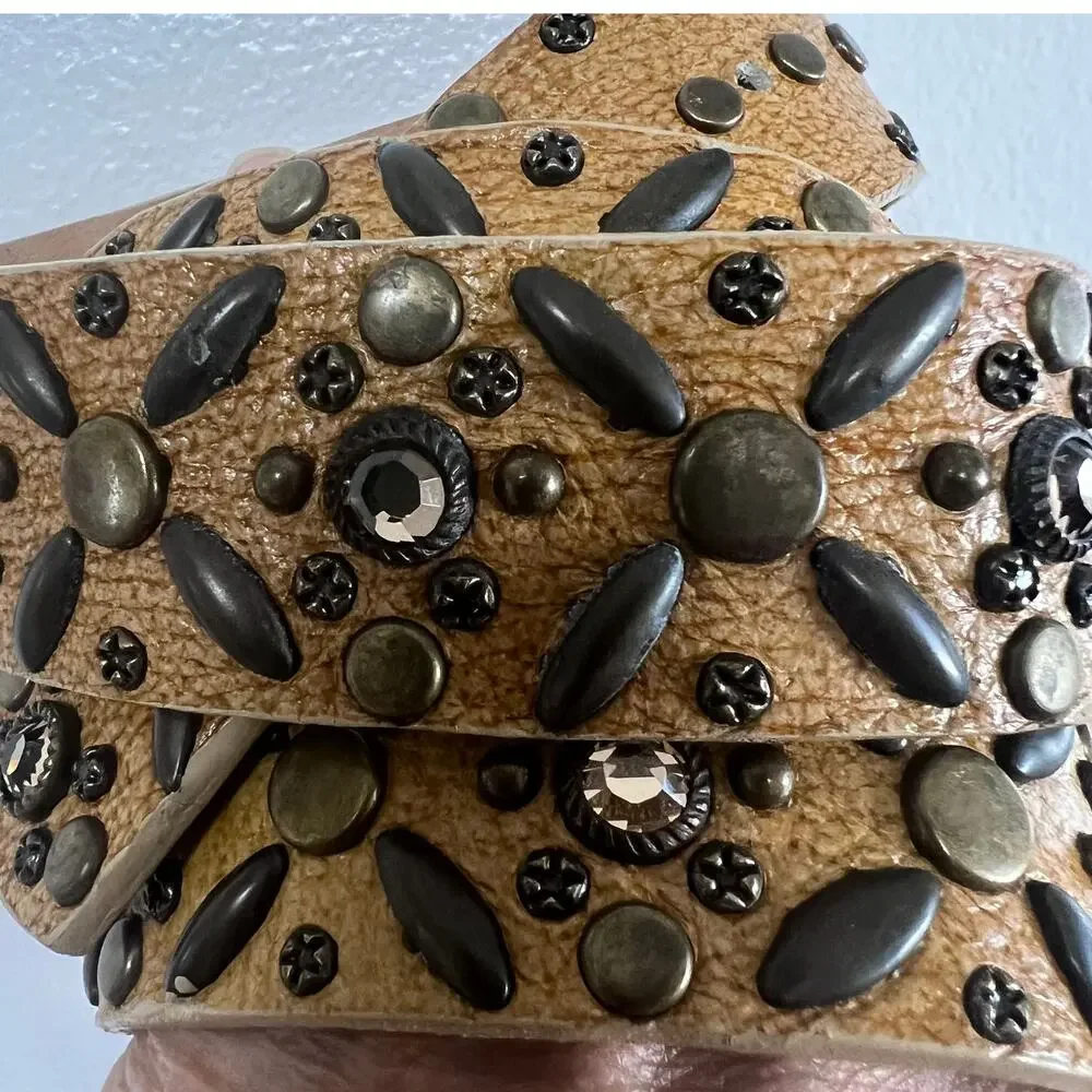 Leatherock Genuine Leather Embellished Belt Studded Rhinestone Western 30-34
